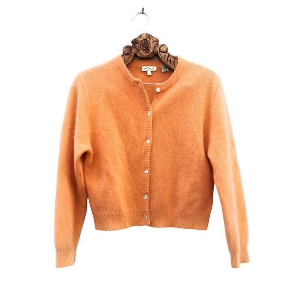 Ann Taylor Cardigan Vintage Pale Orange Angora Lambs Wool Soft Sweater L - Picture 7 of 7